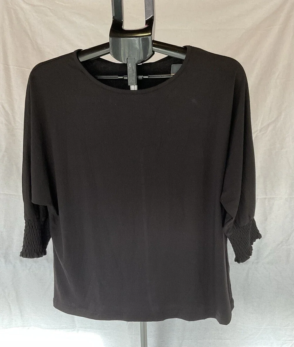 Dokotoo Women's, 3/4 Ruffled Sleeve Shirt, Black, NWT, Size Medium